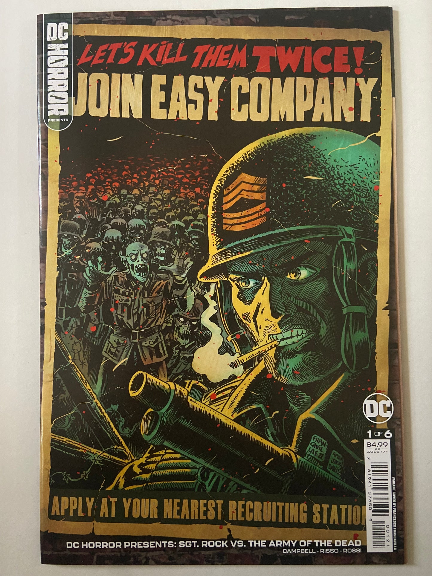 DC Horror Presents: Sgt Rock VS The Army Of The Dead #1 2022 DC Comics Francavilla Variant