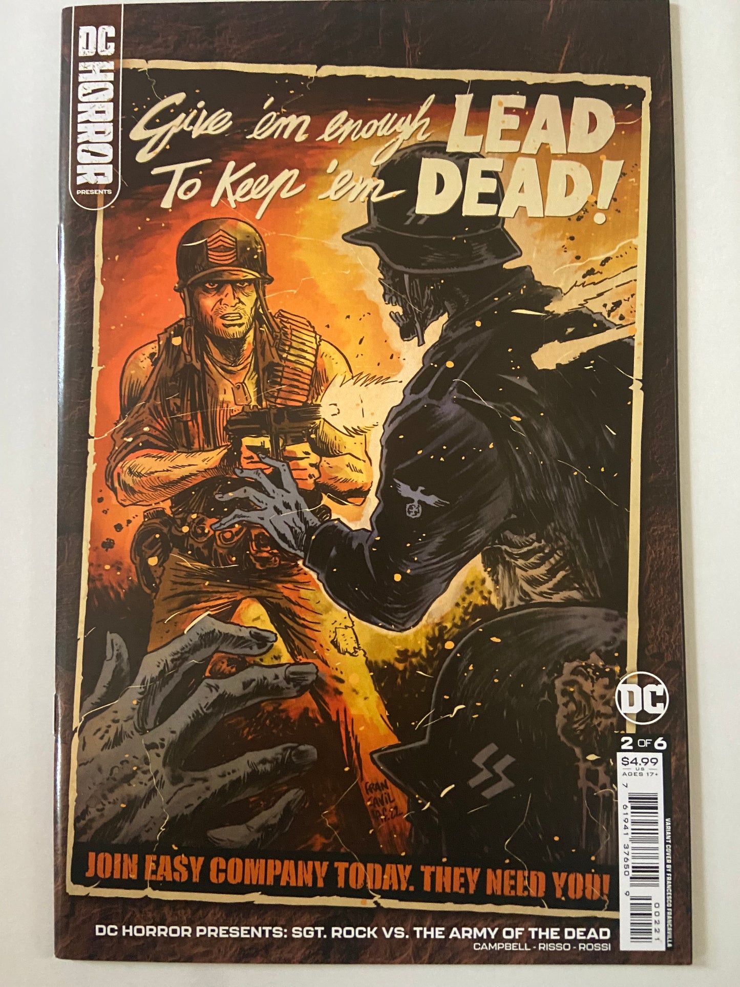 DC Horror Presents: Sgt Rock VS The Army Of The Dead #2 2022 DC Comics Francavilla Variant (Copy)