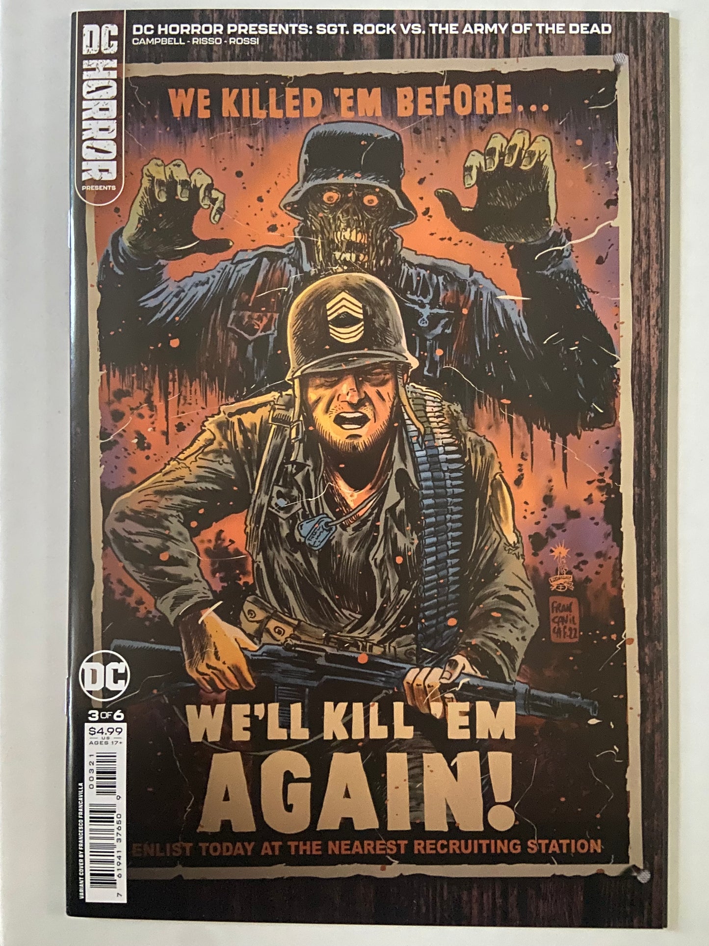 DC Horror Presents: Sgt Rock VS The Army Of The Dead # 3 2022 DC Comics Francavilla Variant (Copy) (Copy)